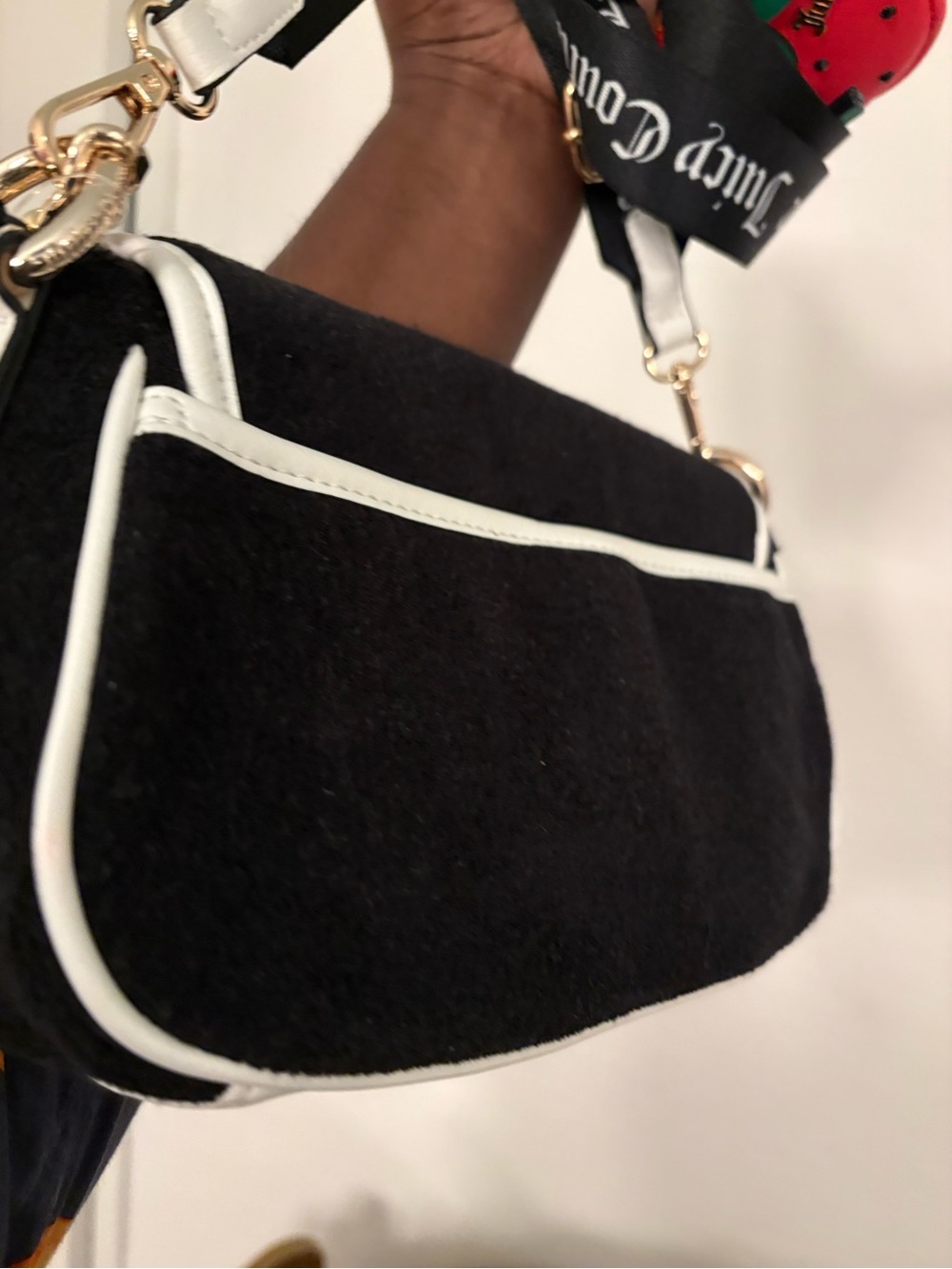 Juicy Couture Black & White Crossbody Bag with Red Strawberry Charm - Picture 3 of 5
